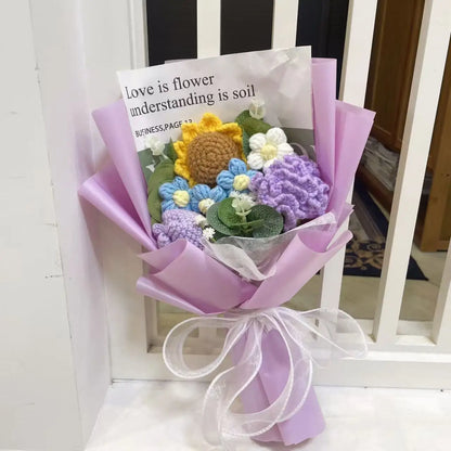 Knitted Sunflower Bouquet — Handmade Crochet Flowers for Valentine, Mother’s Day & Birthday Gifts
