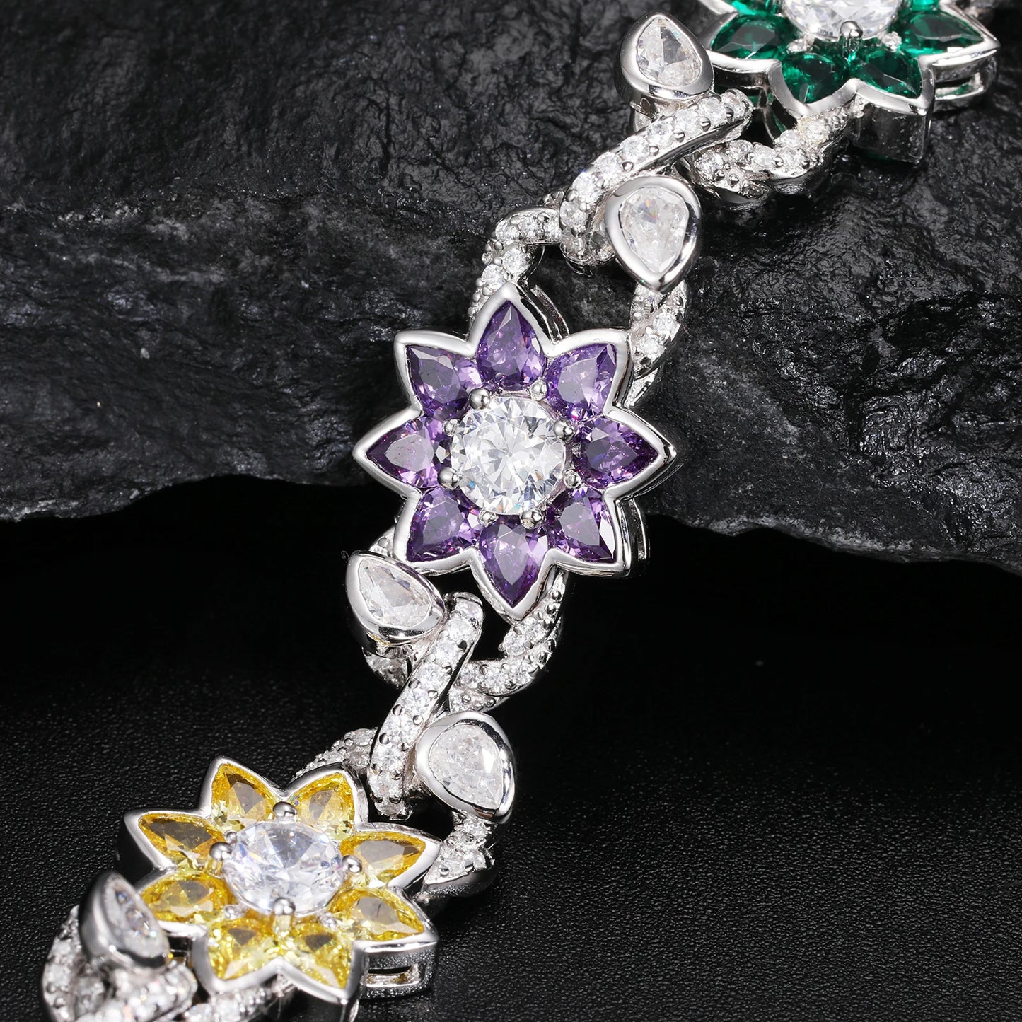 New Iced Out Moissanite Chain Necklace & Colorful Flower Bracelet – Hip Hop S925 Silver, 18K Plated Jewelry for Men & Women
