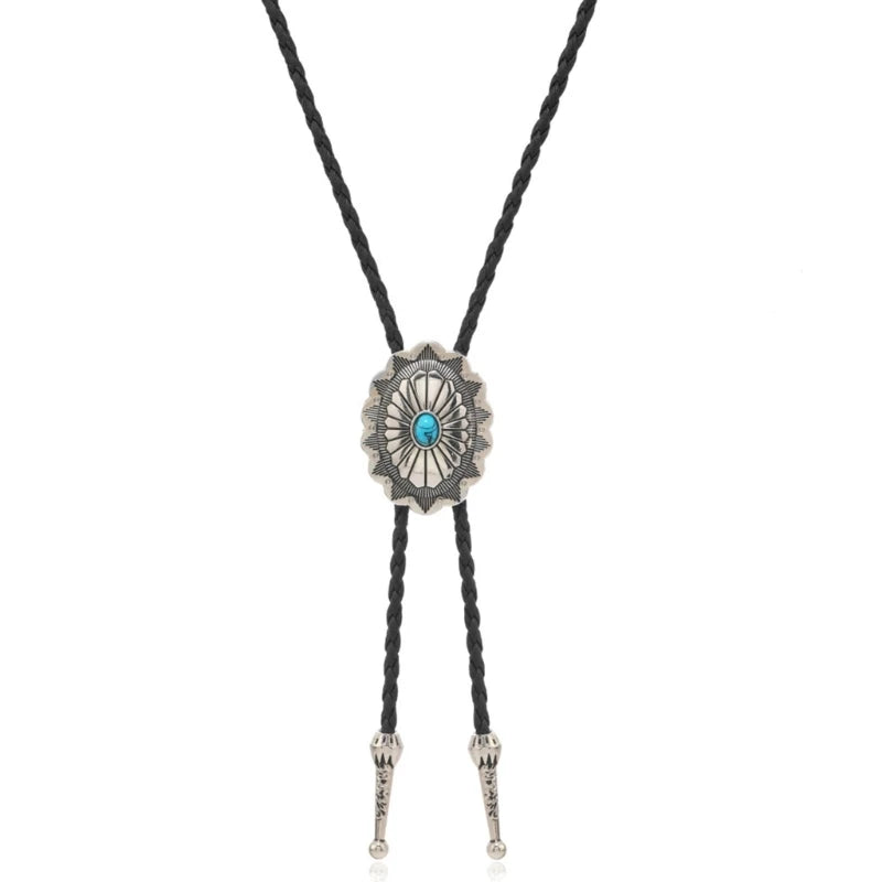 Adjustable Bolo Tie – Western Cowboy Necktie for Teens, Men & Women, Punk Shirt with Alloy Turquoise Buckle Pendant