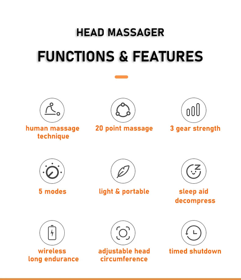 20-Head Orange Scalp Massager – Red Light Vibrating Octopus Scratcher for Relaxation, Stress Relief & Migraine Relief