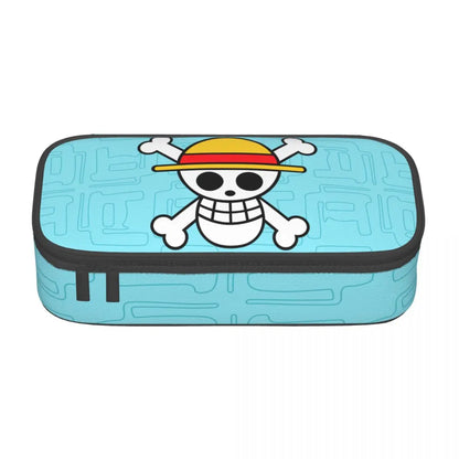 Cute Custom One Piece Pencil Case – Large Capacity Straw Hat Pirates Skull Stationery Bag for Boys & Girls