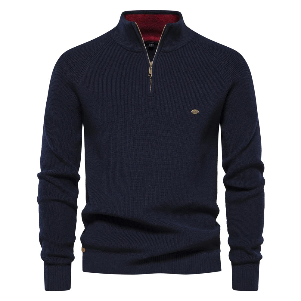Men's Autumn Cotton Zipper Cardigan - High Collar Warm Knitted Casual Sweater Winter Top