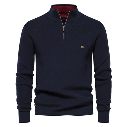 Men's Autumn Cotton Zipper Cardigan - High Collar Warm Knitted Casual Sweater Winter Top