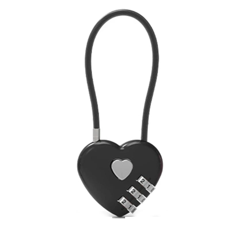 Love-Shaped Heart Code Padlock – Wedding Gift with Password Lock, Long Wire Rope for Trolley Case & Security