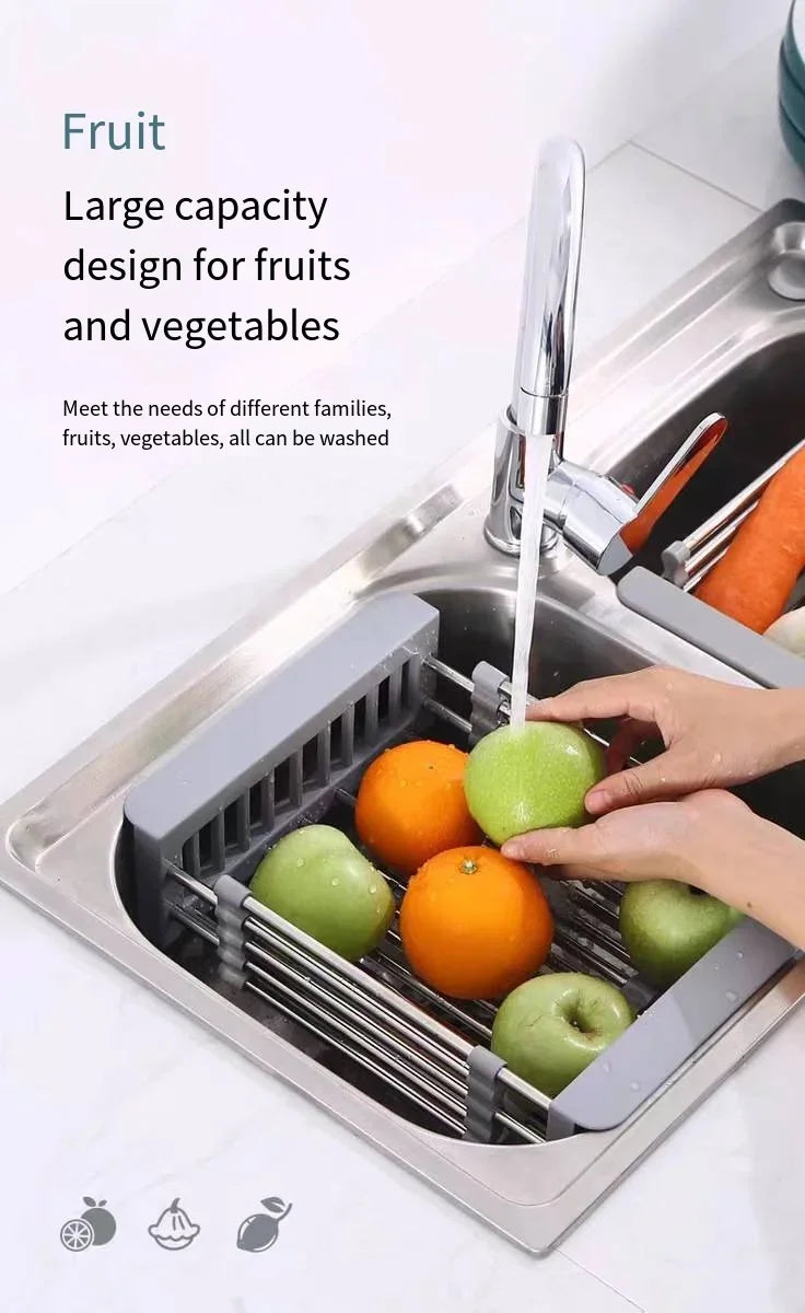 Folding Stainless Steel Kitchen Sink Drain Rack – Space-Saving Dish Drain Basket & Sink Organizer