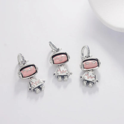 925 Sterling Silver Robot & Sea Turtle Charms Pendant — Moon Bead Bracelet Accessory, DIY Fashion Jewelry Gift for Women