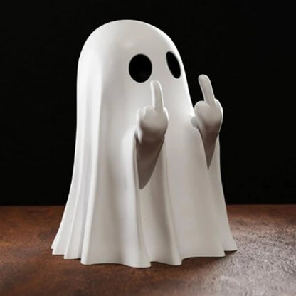 8.5cm White Cute Ghost Figurine — Halloween Desk & Shelf Decor with Black Bat, Kawaii Heart Ghost Mini Statue