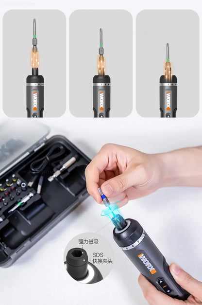WORX WX242 Mini Electric Screwdriver Set – Smart Cordless, Rechargeable with 30 Bits & Power Drill Tools