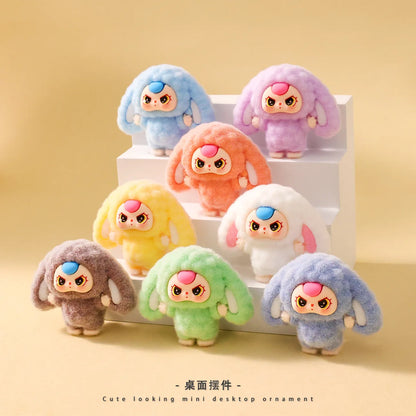 10PCS Cartoon Baby Three Flocking Blind Box – Cute DIY Doll Keychains & Desktop Decorations, Kids’ Small Ornaments Gift