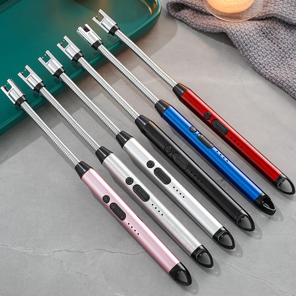 360° Type-C Rechargeable Windproof Plasma Lighter – Curved Flameless USB Arc Ignition Tool for BBQ, Kitchen, Candle & Gas Stove Use
