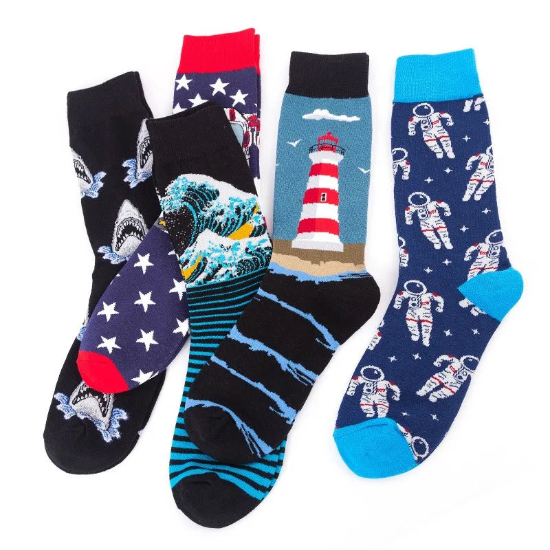 5-Pair Funny Printed Sports Socks - Harajuku Hip Hop Casual Fashion Socks for Men & Women
