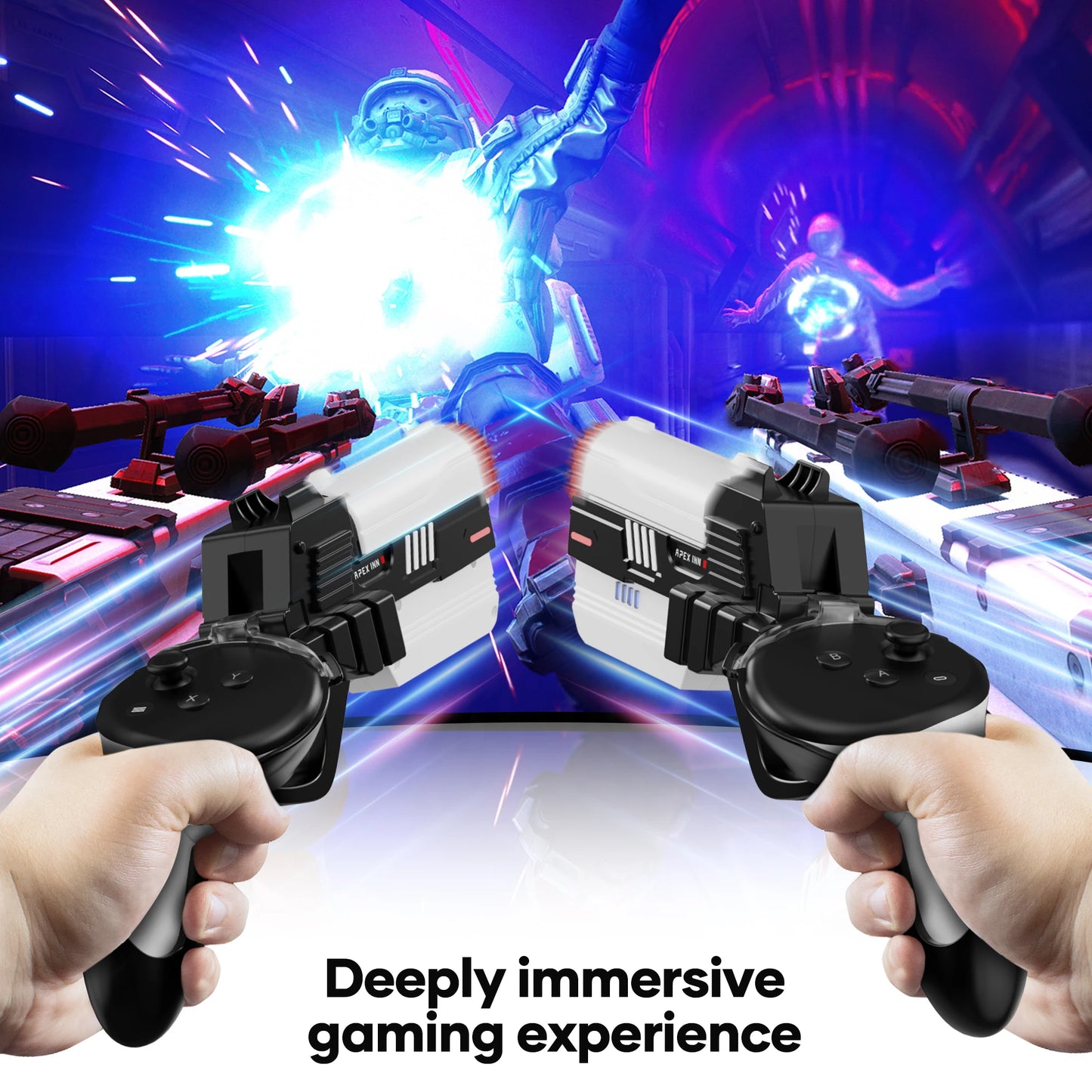 APEXINNO Gun Stock Controller Grip Cover – Electric Pistol Style for Meta Quest 3 & Oculus Quest 3S VR Controllers