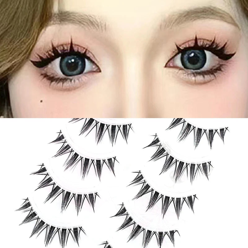 5 Pairs Manga False Eyelashes – Wispy Soft Cluster Lashes Natural Thick Clear Band Korean Anime Style Makeup Lashes