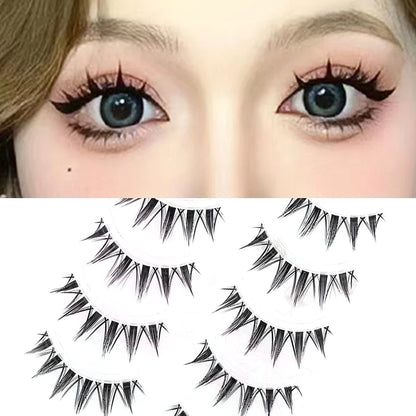 5 Pairs Manga False Eyelashes – Wispy Soft Cluster Lashes Natural Thick Clear Band Korean Anime Style Makeup Lashes