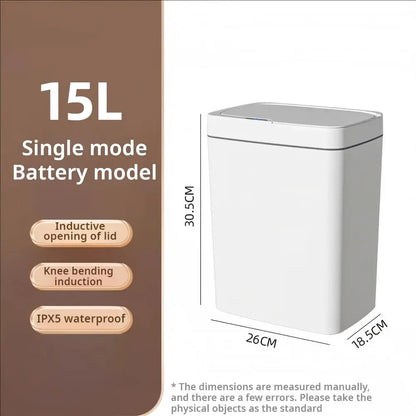 White 15L Touchless Smart Sensor Trash Can – Electronic Bathroom Garbage Bin with Auto Bagging, Smart Home Compatible