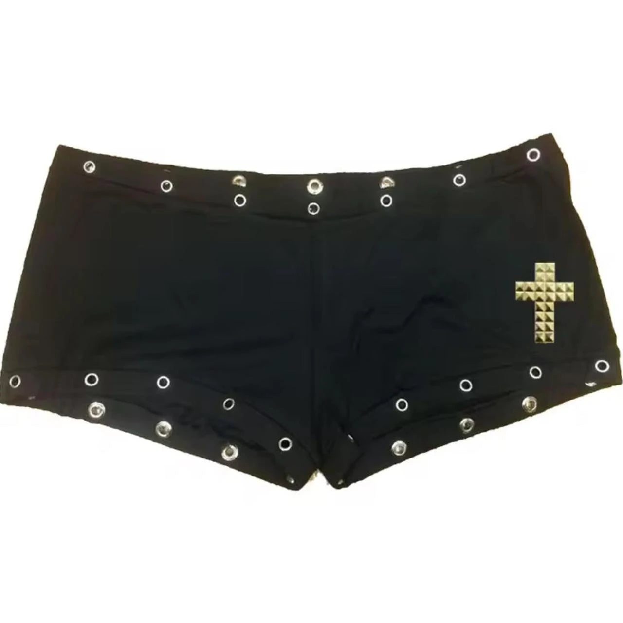Y2K Cross Print Low Waist Shorts - Slim Black Casual Streetwear for Women