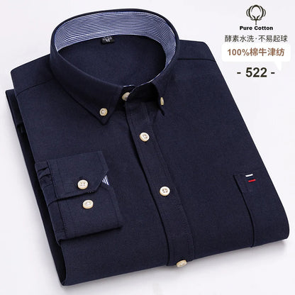 Men's 100% Cotton Oxford Plaid Shirt - Soft Regular Fit Long Sleeve Formal Dress Shirt with Pocket S-7XL