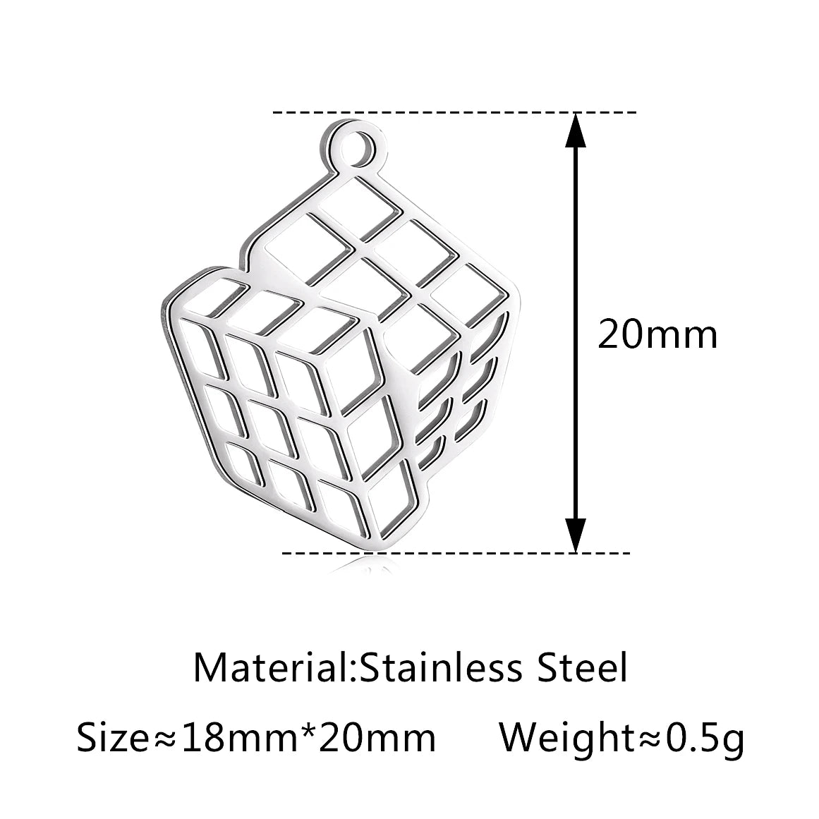 5-Piece Stainless Steel Charm Set - Magic Cube, Cross, Space Rocket, Boxing Glove, and Dinosaur DIY Jewelry Pendants