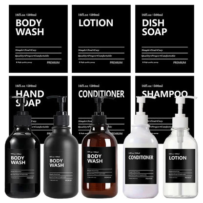 3 Pack 500ml Soap Dispenser Bottles with Labels – Kitchen & Bathroom Shampoo, Conditioner, Liquid Soap Containers