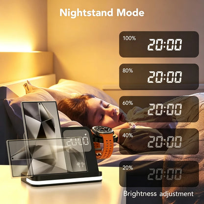 4-in-1 Wireless Charging Station - Alarm Clock Stand for Samsung Galaxy S26/S25, Galaxy Watch, Buds & Fast Charging Accessories