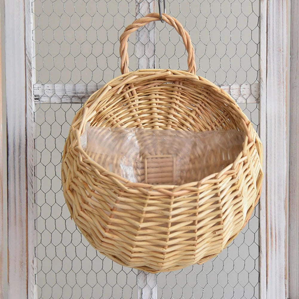 Wall Mount Rattan Flower Basket - Woven Hanging Planter Vase for Garden, Balcony & Home Decor