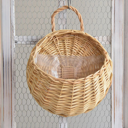 Wall Mount Rattan Flower Basket - Woven Hanging Planter Vase for Garden, Balcony & Home Decor