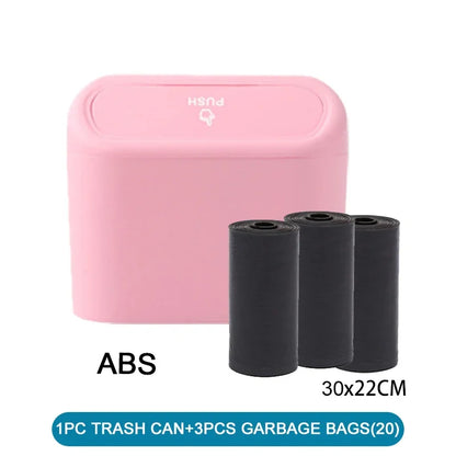 Mini Car Trash Can with Lid - Leak-Proof Auto Waste Bin with 60 Garbage Bags Car Accessory
