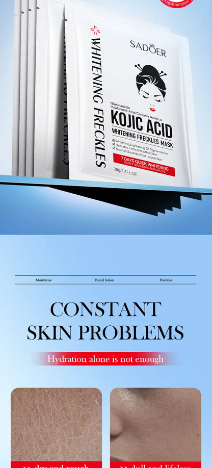 10pcs SADOER Kojic Acid Facial Sheet Masks — Moisturizing, Brightening & Hydrating Skincare