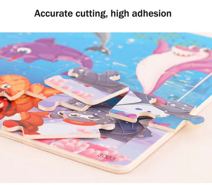 30PCS Montessori Wooden 3D Cartoon Animal Puzzle – Educational Jigsaw Board Game for Kids