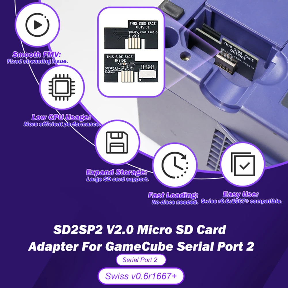 SD2SP2 V2.0 TF Card Adapter – GameCube Serial Port 2 SD Loader, Smooth Playback, Low CPU Usage
