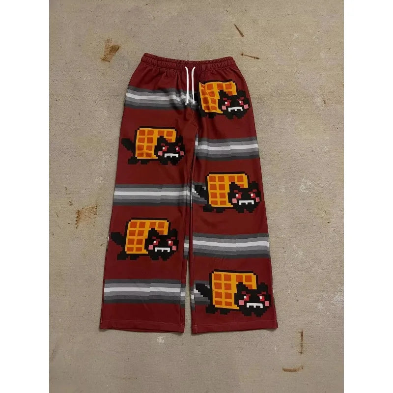 Nyan Cat Hip Hop Sweatpants - Y2K Baggy Elastic Waist American Streetwear Pants