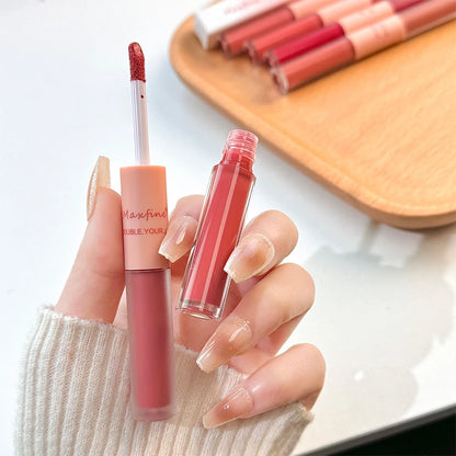 Double-End Lip Glaze – Glossy Mirror & Matte Velvet, Long-Lasting Color & Moisture, Anti-Stain Lip Gloss Cosmetic