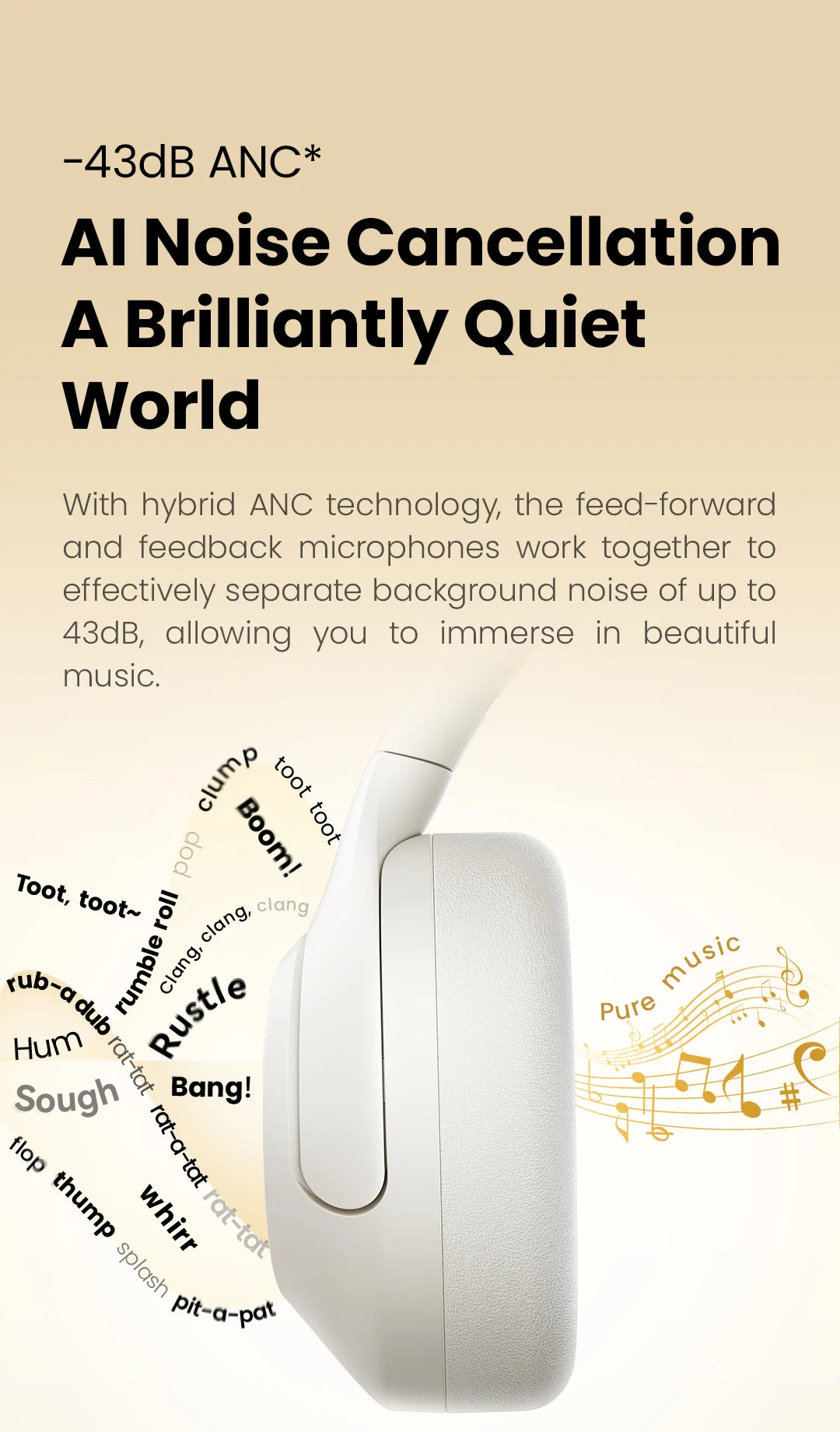 HAYLOU S30 Wireless Bluetooth 5.4 Headphones - 43dB Adaptive Noise Cancelling, 40mm Driver, 80H Playtime Earphones