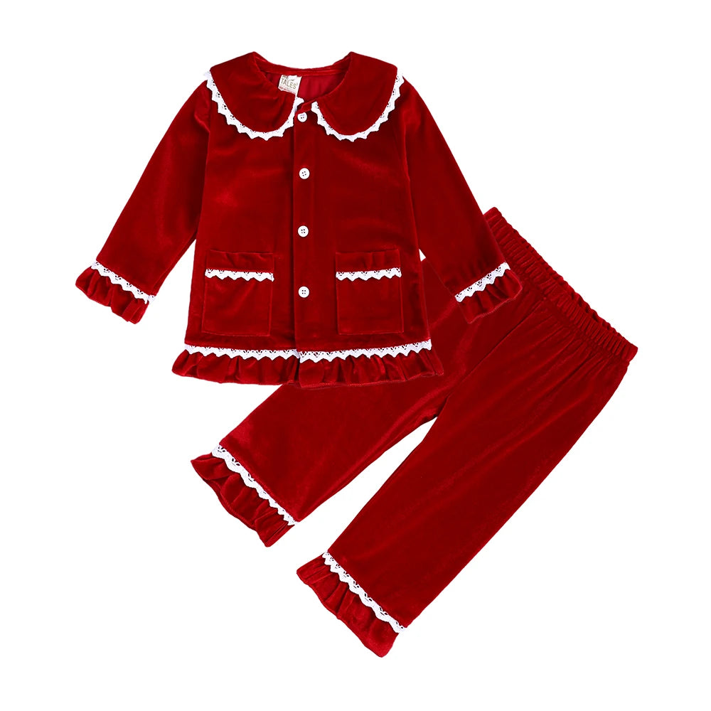 2025 Kids Christmas Pajama Set – Velvet Loungewear Long Sleeve Sleepwear for Boys & Girls