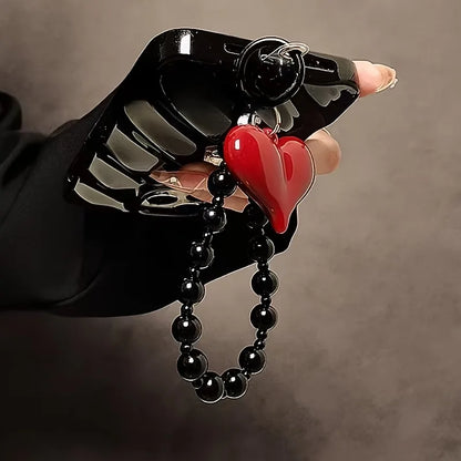 Red 3D Love Heart Beaded Phone Strap - Handmade Phone Charm Lanyard & Mobile Jewelry Gift