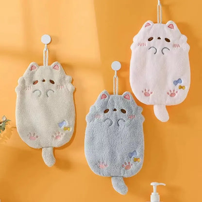 Cute Cartoon Tanuki Hanging Towel – Coral Velvet Absorbent Kitchen & Bathroom Towels, Thick Cloth