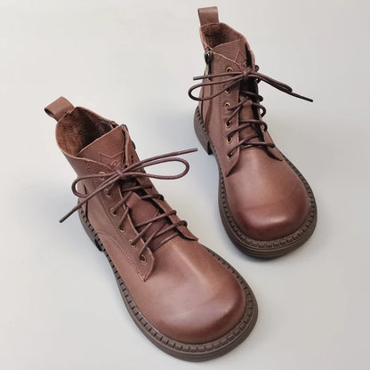 Careaymade 100% Genuine Leather Wide Casual Women’s Short Boots – Big Size, Handmade Men’s Wool Boots