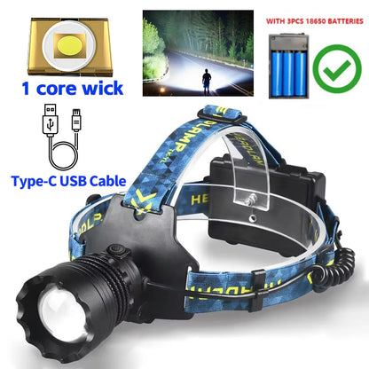 Super Bright 4-LED Zoom Headlamp – Long Range Powerful Spotlight Headlight Flashlight for Outdoor Fishing, Camping & Night Use