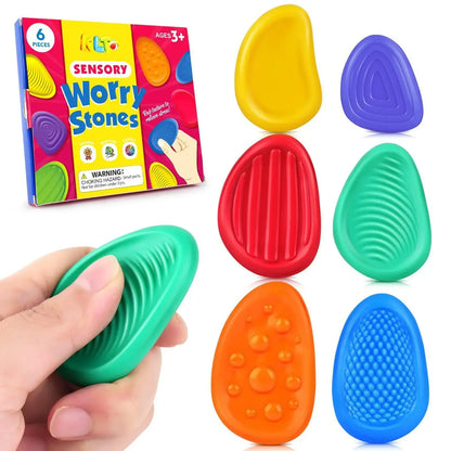 6-Pack Sensory Stone Fidget Toys - Textured Silicone Stress Relief & Calming Toys