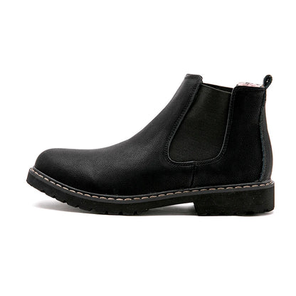 Men’s Winter Chelsea Boots – Black Split Leather Warm Plush Fur Lined Boots