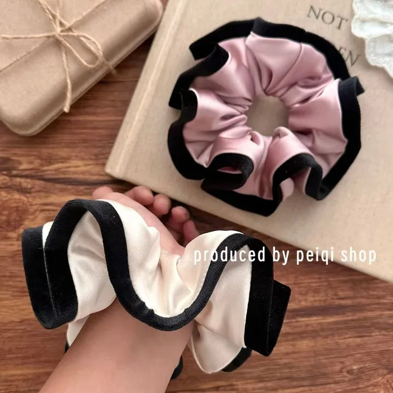 Velvet-Edged Satin Bloom Scrunchie - Elegant Hair Tie for Everyday Style
