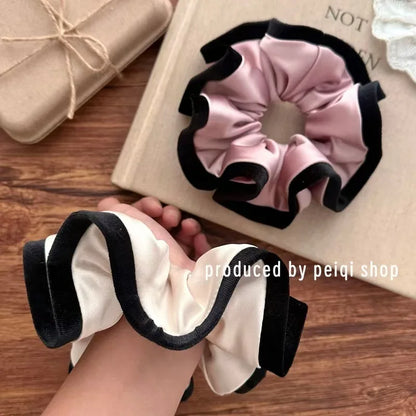 Velvet-Edged Satin Bloom Scrunchie - Elegant Hair Tie for Everyday Style