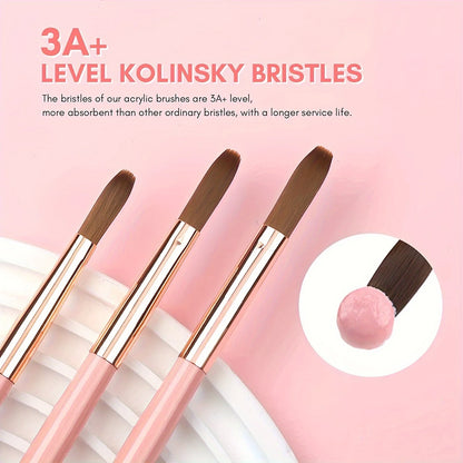 3Pcs Acrylic Nail Brush Set #8/10/14 - Professional Nail Brushes for Acrylic Powder Extensions, 3D Carving & Nail Art Salon Tools