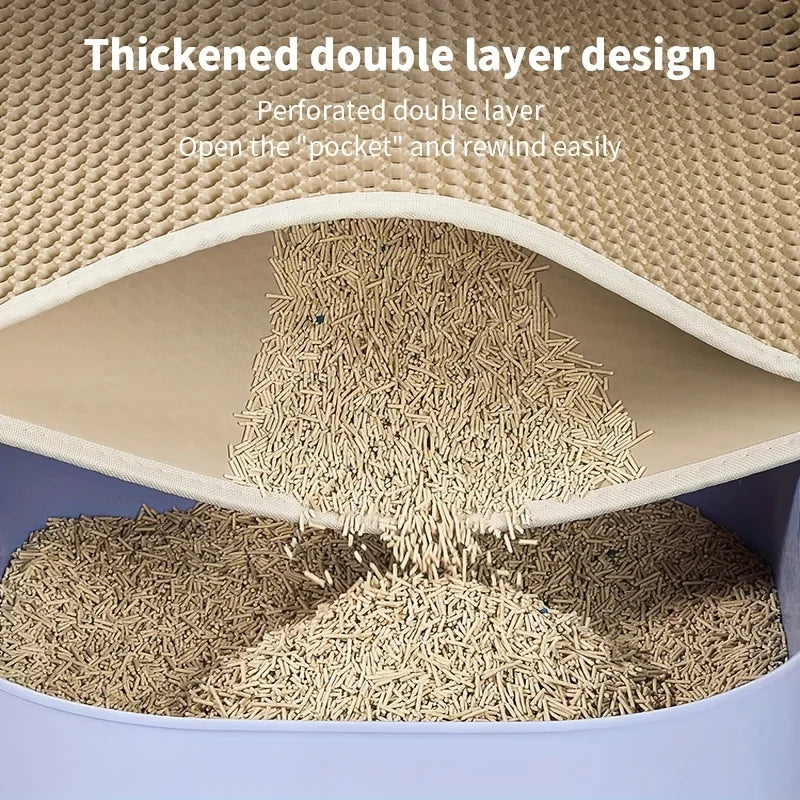Large Cat Litter Mat – Honeycomb Double-Layer, Waterproof, Easy-Clean, Scatter Control, Stay-Clean Design