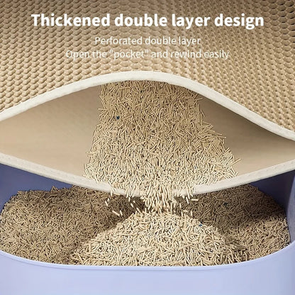 Large Cat Litter Mat – Honeycomb Double-Layer, Waterproof, Easy-Clean, Scatter Control, Stay-Clean Design