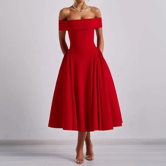 Women’s Elegant Strapless Backless Dress – Solid Color Off-Shoulder A-Line Long Formal Dress, Summer 2025
