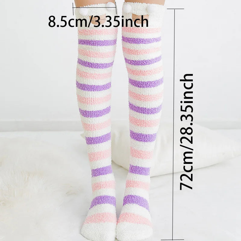 Japanese Girl Animal Knee Socks – Cute Striped Compression Thigh-High Warm Socks for Autumn & Winter