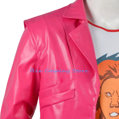 Cleaner Garrett Cosplay Costume – Anime Garbage Man Pink PU Jacket with Gloves & Glasses Party Adventure Outfit