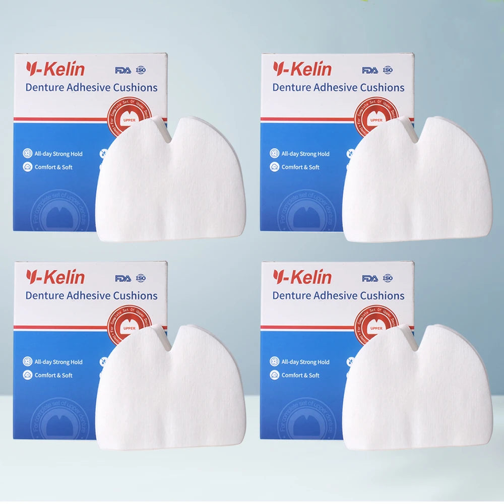 Y-Kelin Upper Denture Adhesive Cushions — 120 Pads (4 Pack) for Secure, Comfortable Hold