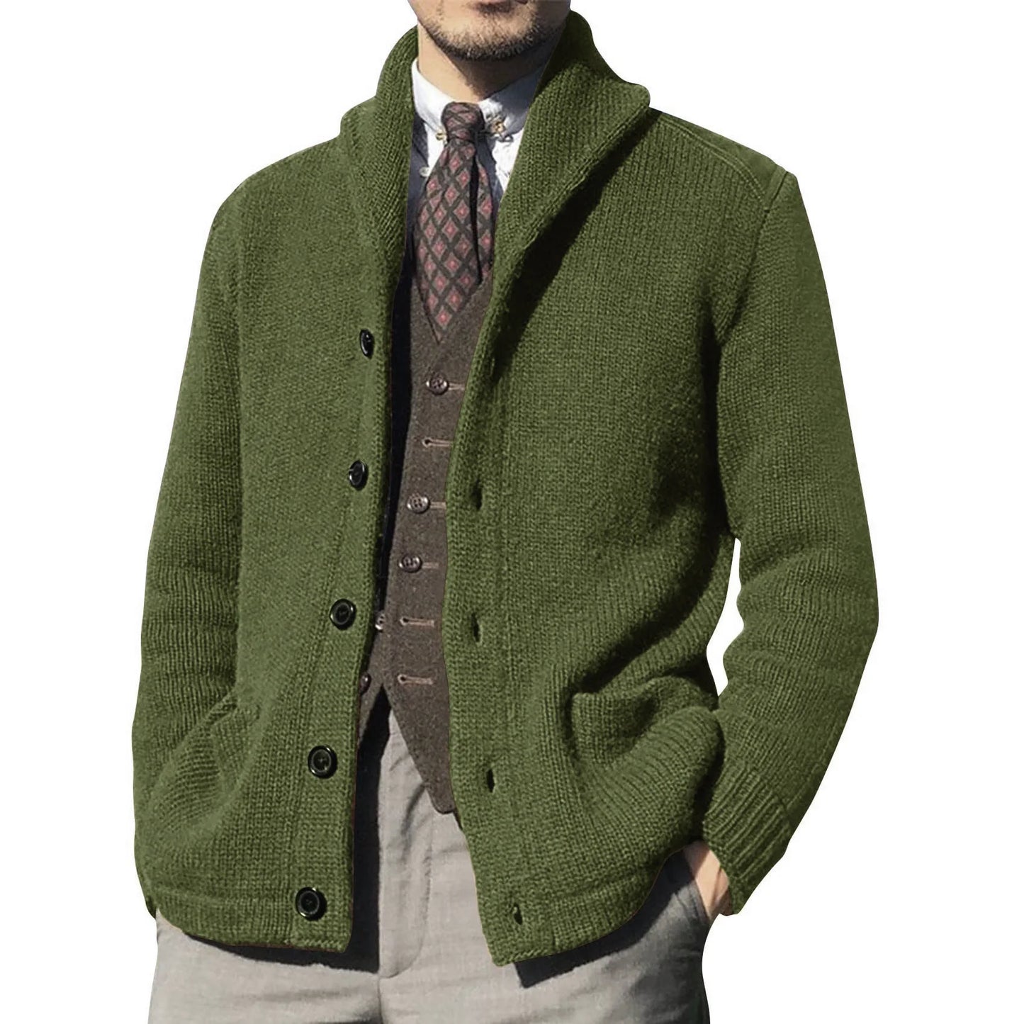 Men's Luxury Knit Cardigan Sweater - Thick Warm Autumn/Winter Solid Color Coat Top